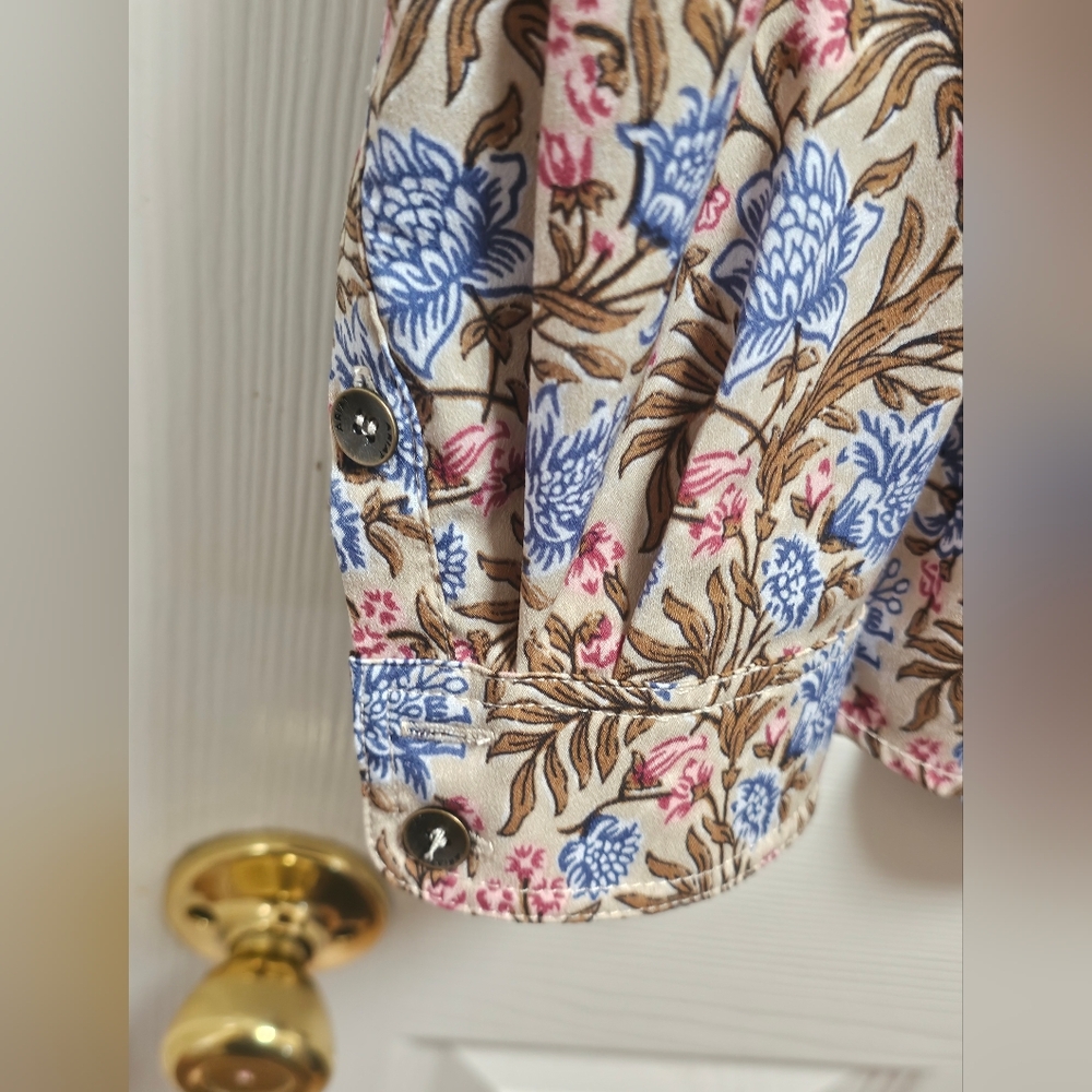 Ariat Women’s XL Beige Floral Western Shirt Blue & Pink Snap Button EUC - Picture 5 of 12